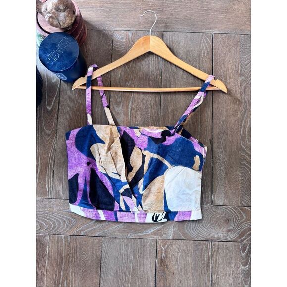 Banana Republic Printed Cross-Front Cropped Cotton Poplin Tank Top Size 4 - Picture 3 of 9